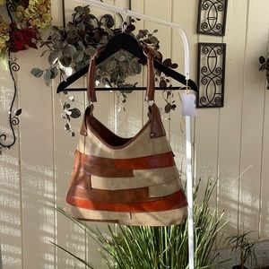 Y2K patchwork handbag with wooden handle